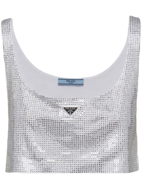 prada crystal crop top|Prada nylon high neck top.